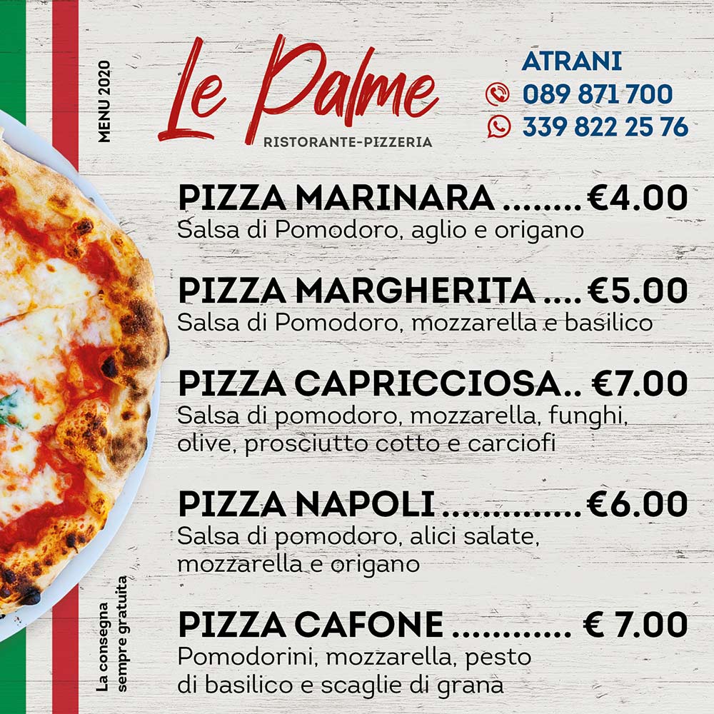 Le Palme Pizza Menu Page 1